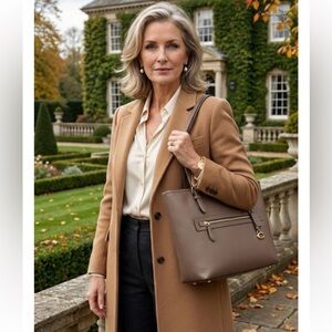 COACH Taylor Pebbled Leather Gold Tone Tote Bag - Dark Stone